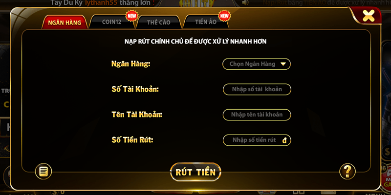 Rút tiền Hitclub qua tài khoản ngân hàng